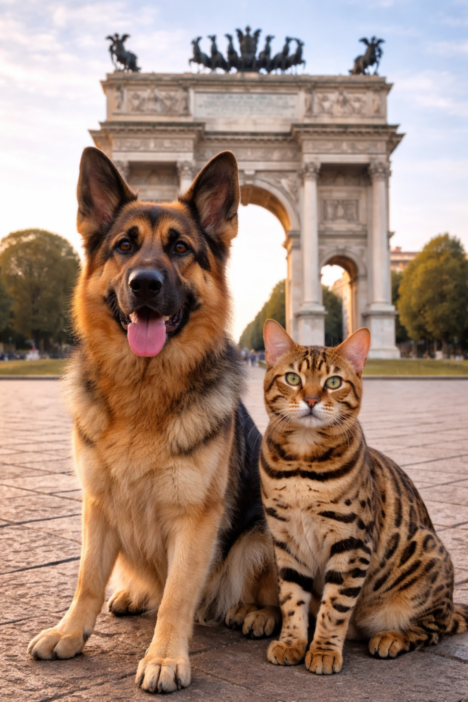 Cane e gatto all'Arco della Pace