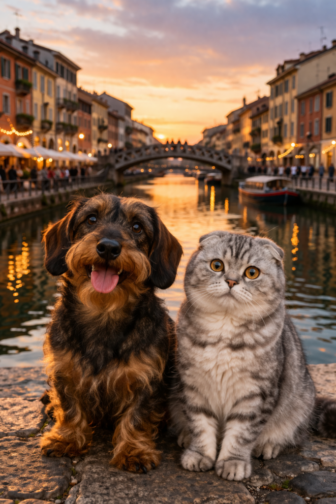 Cane e gatto sui Navigli